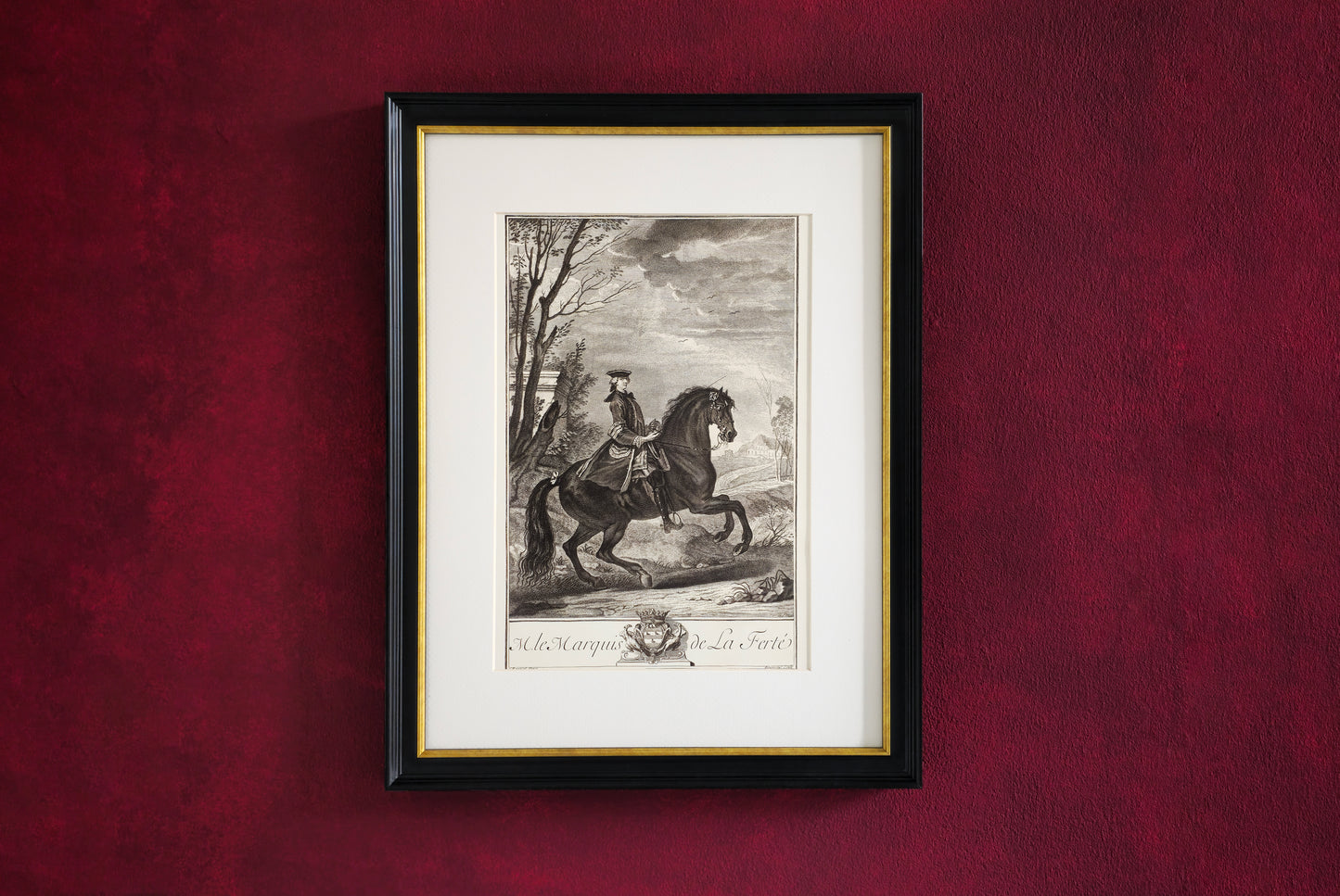 Framed fine art print of François Robichon de La Guérinière in canter galopade bayard equestrian