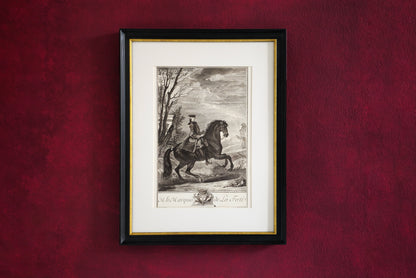 Framed fine art print of François Robichon de La Guérinière in canter galopade bayard equestrian